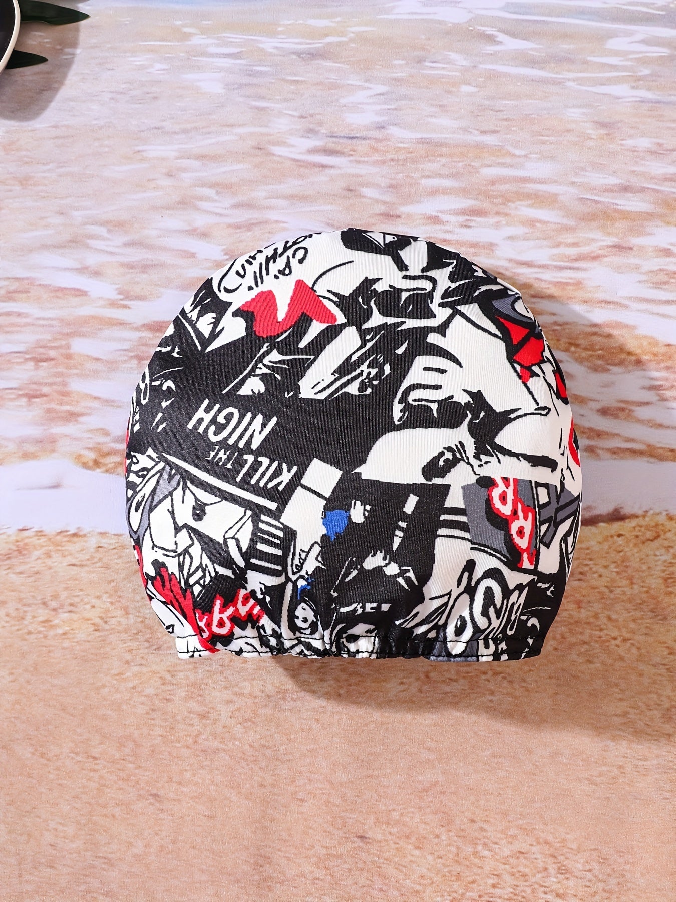 Boys Swim Trunks & Swim Hat Comic Print Elastic Waist Beach Pants
