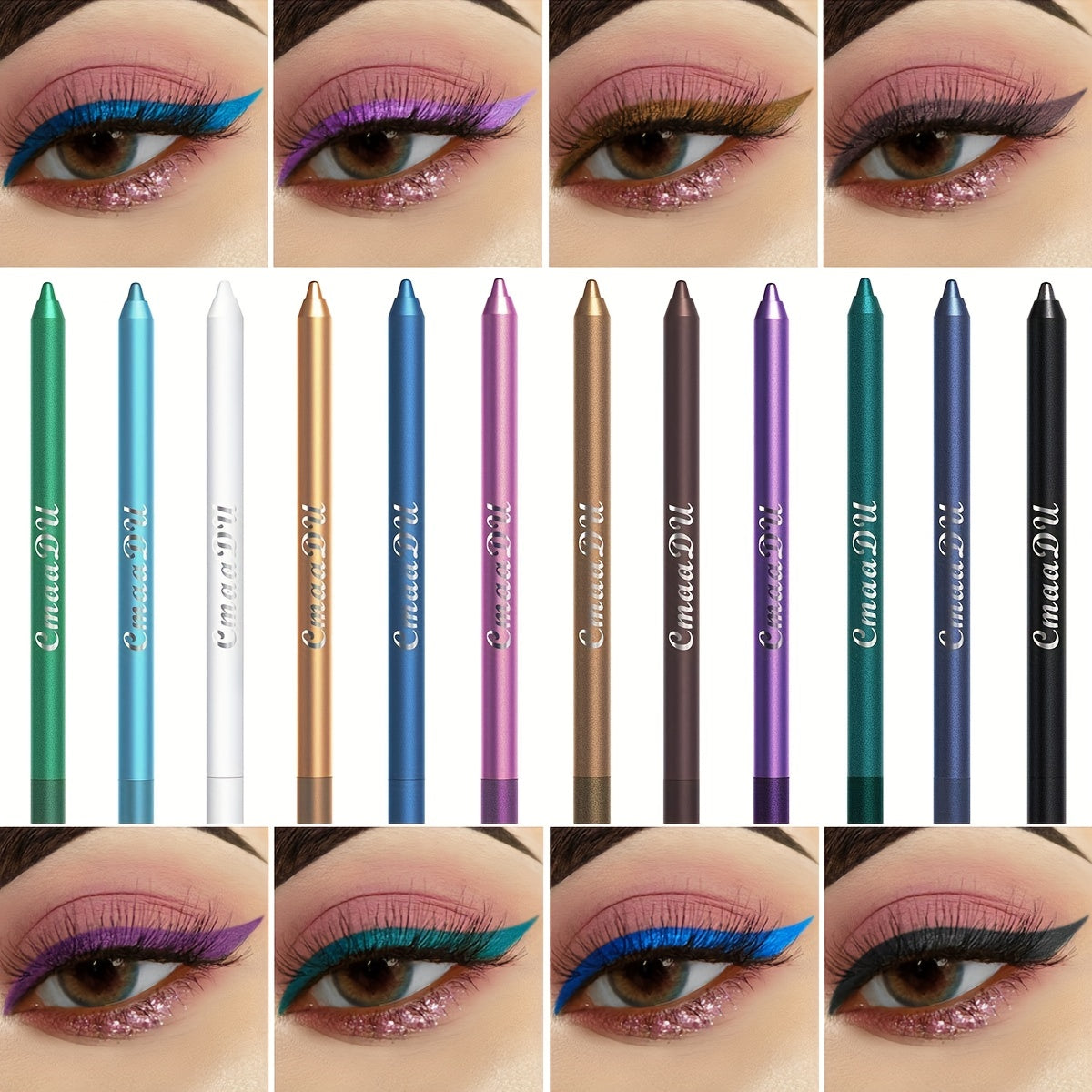 12 Colorful Metallic Eyeliner Pens Long Lasting Waterproof Stick