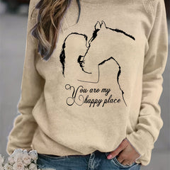Horse Print Sweatshirt Long Sleeve Crew Neck Casual Sweatshirt