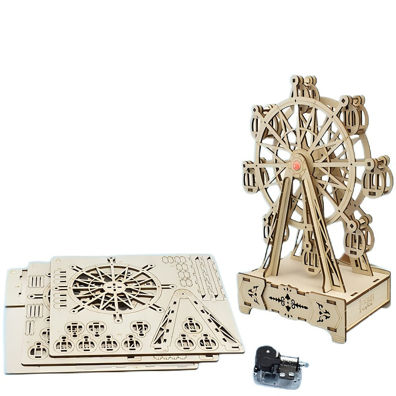Wooden 3D Puzzle Ferris Wheel Music Box DIY Craft Kit