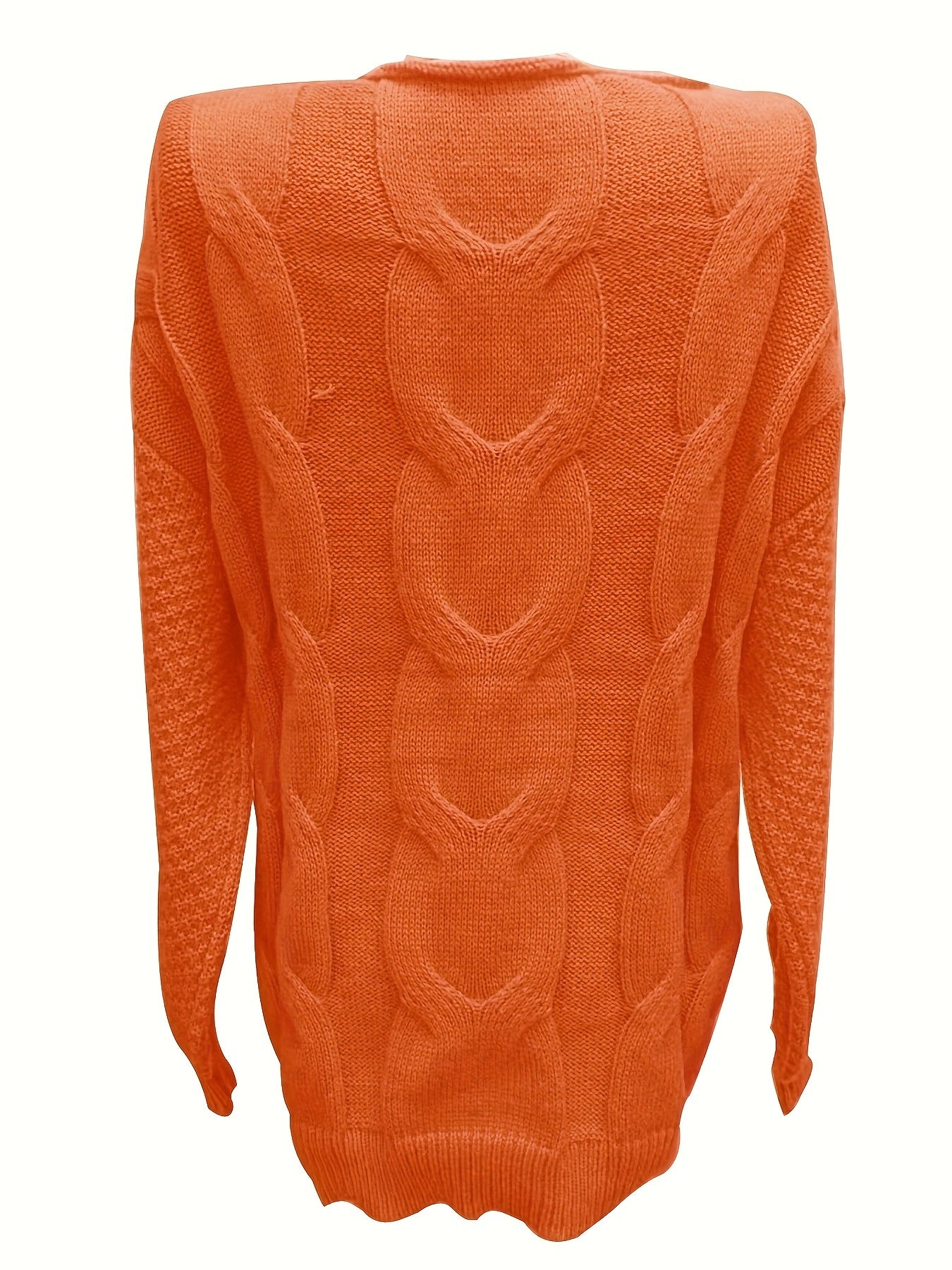Solid Cable Lantern Sleeve Round Neck Sweater