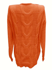 Solid Cable Lantern Sleeve Round Neck Sweater