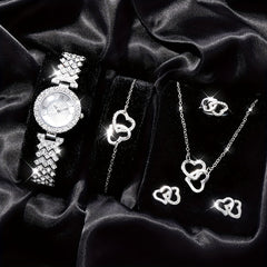 Kids Rhinestone Watch & Jewelry Set, Roman Digital Analog, 5pcs