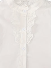 Girls Varsity Shirt Lace Ruffle Collar Long Sleeve Blouse