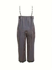 Stripe Print Cami Top & Lace Bow Pants Pajama Set