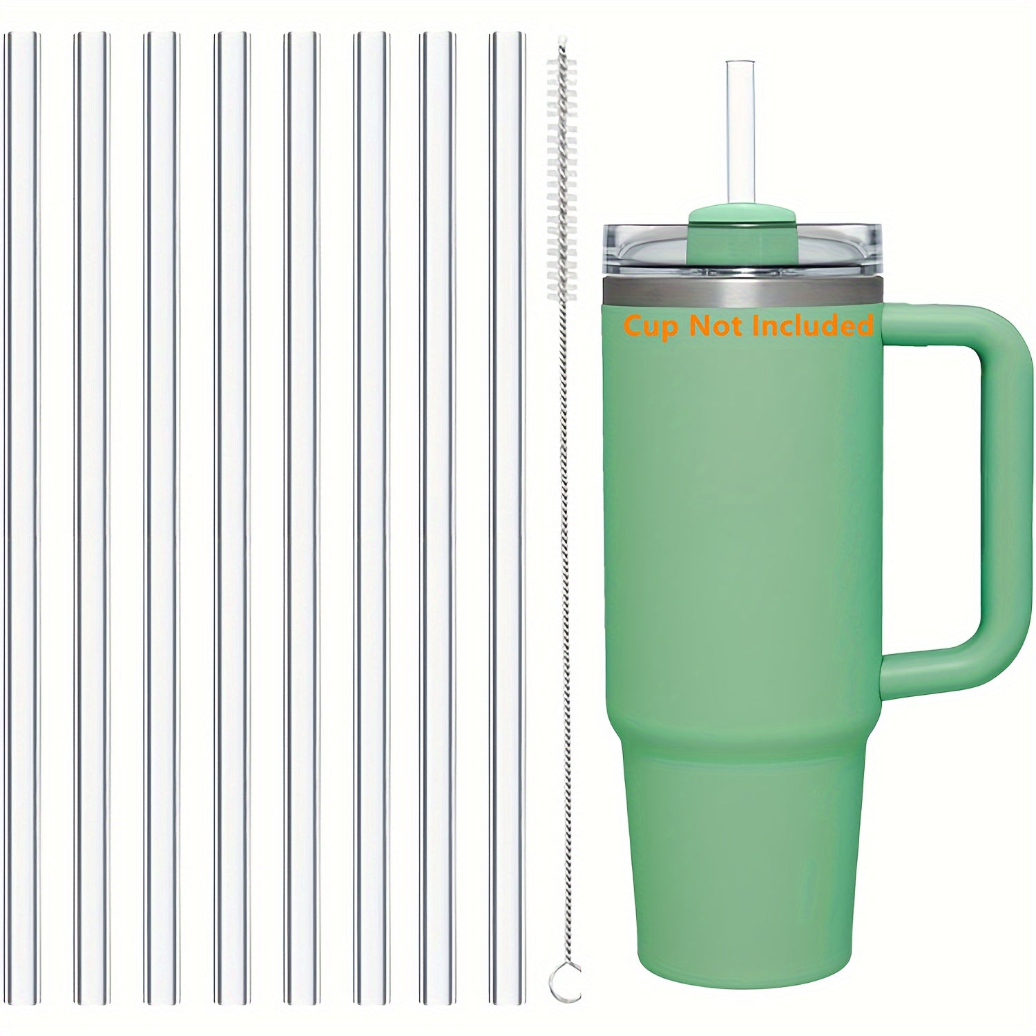 8pcs Replacement Straws with Cleaning Brush - Reusable Cup Accessories