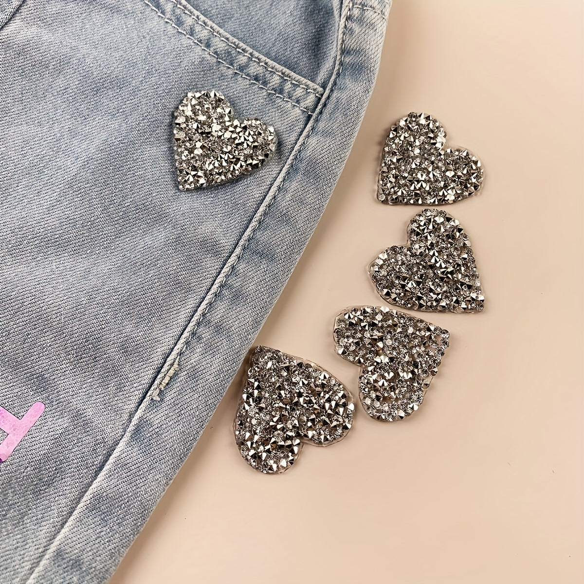 5pcs Silvery Love Rhinestone Crystal Stickers Adhesive Diamond