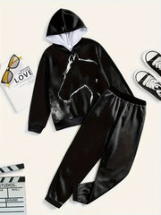 2pc Horse Graphic Hoodies Jogger Pants for Boys Girls