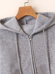 Drawstring Crop Hoodie Zip Up Long Sleeve