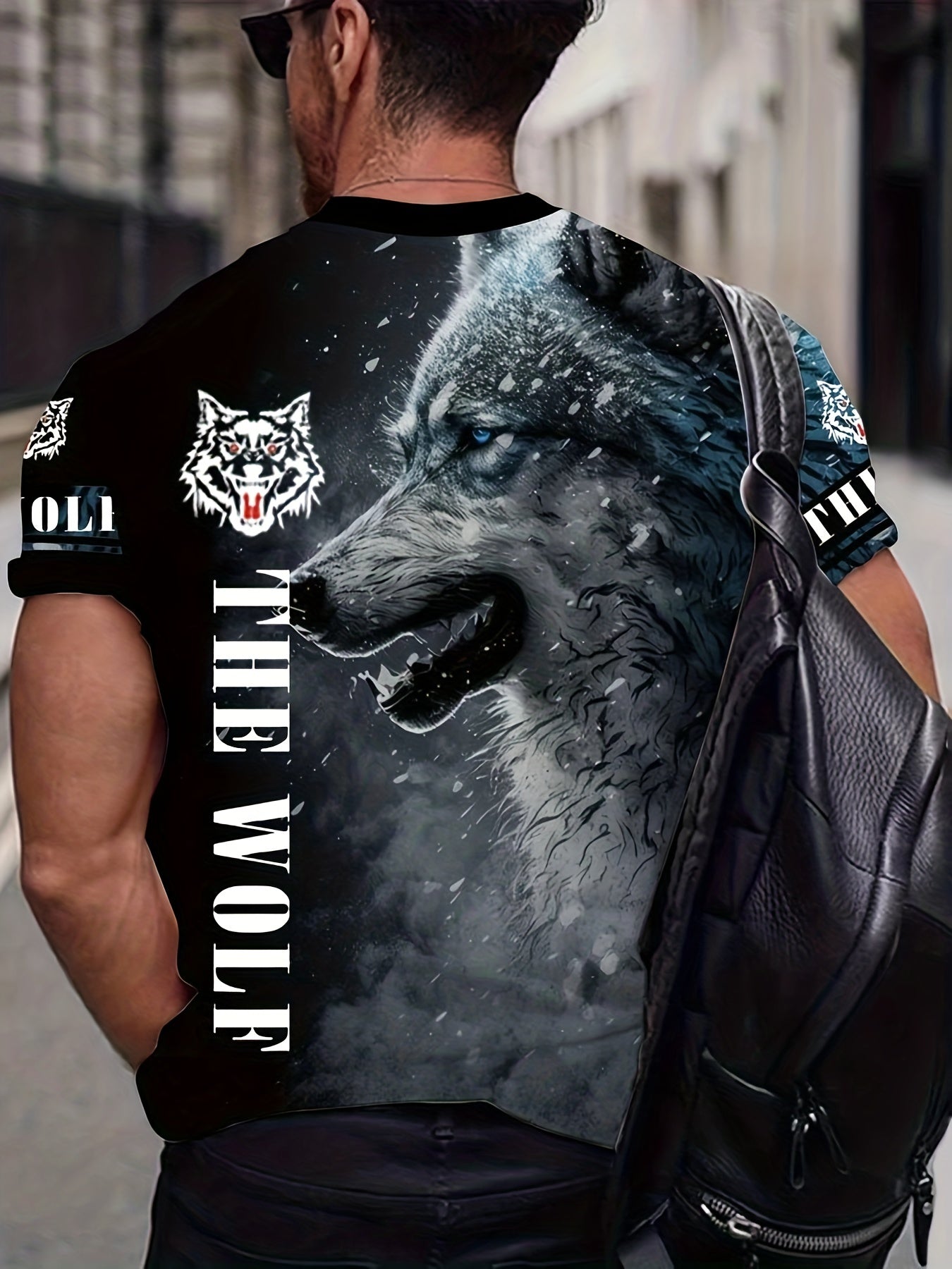 Dragon & Wolf Print Men's Crew Neck T-shirt for Summer