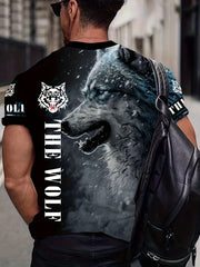 Dragon & Wolf Print Men's Crew Neck T-shirt for Summer