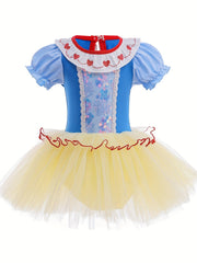 Girl's Cotton Tulle Tutu Mesh Puff Sleeve Ballet Dance Princess Dress