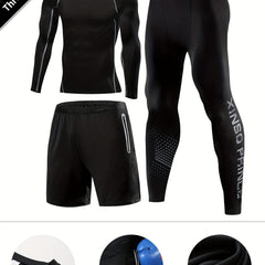 Men's 3 Piece Compression Suit Set for Sports & Fitness