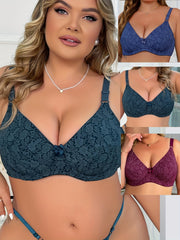 Women's Plus Size Floral Jacquard Bra Set - 3 Pack
