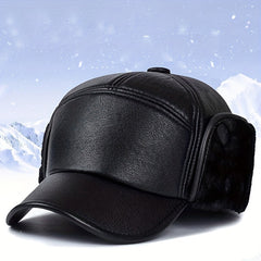 Men's Winter Leather Ear Protection Warm Hat for Elderly