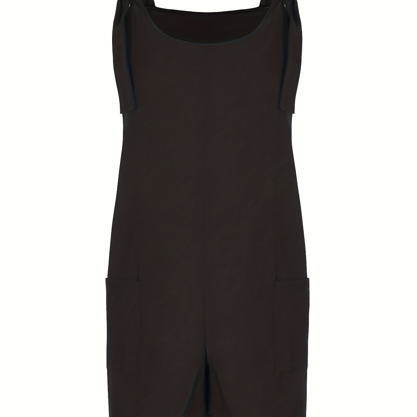Solid Tie Shoulder Round Neck Romper Overalls