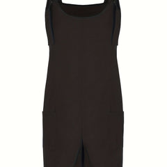 Solid Tie Shoulder Round Neck Romper Overalls