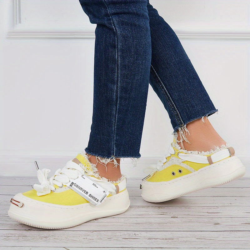 Women's Canvas Lace-Up Walking Shoes Outdoor Sneakers