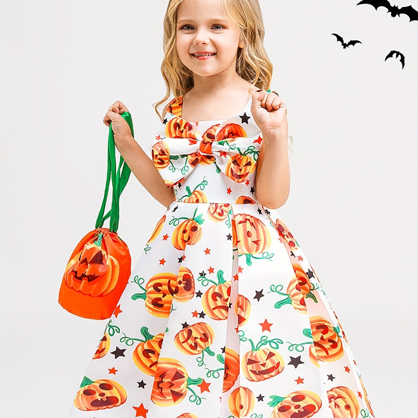 Girl's Halloween Costume Dress & Bag Set Cartoon Pattern A Line Dress