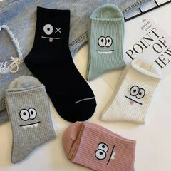 5 Pairs Funny Expression Print Comfy Mid Tube Socks