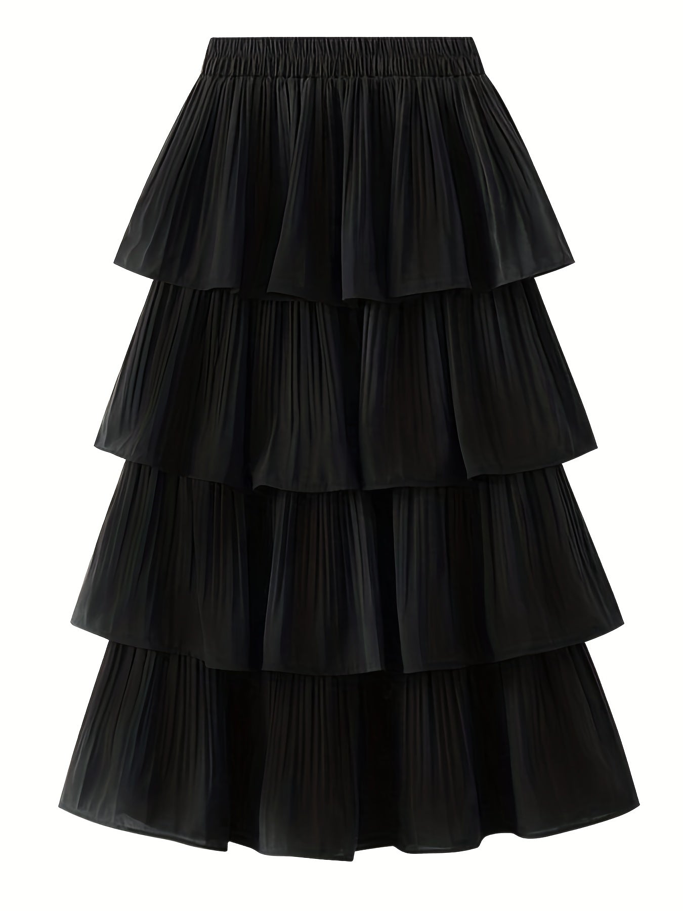 Solid Layered Draped Skirt Mid Length Cake Skirt