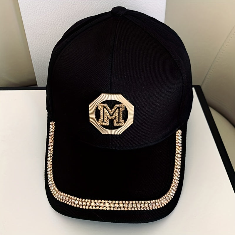 Rhinestone M Label Baseball Cap Hip Hop Sun Hat Adjustable Golf Sports Dad Hats