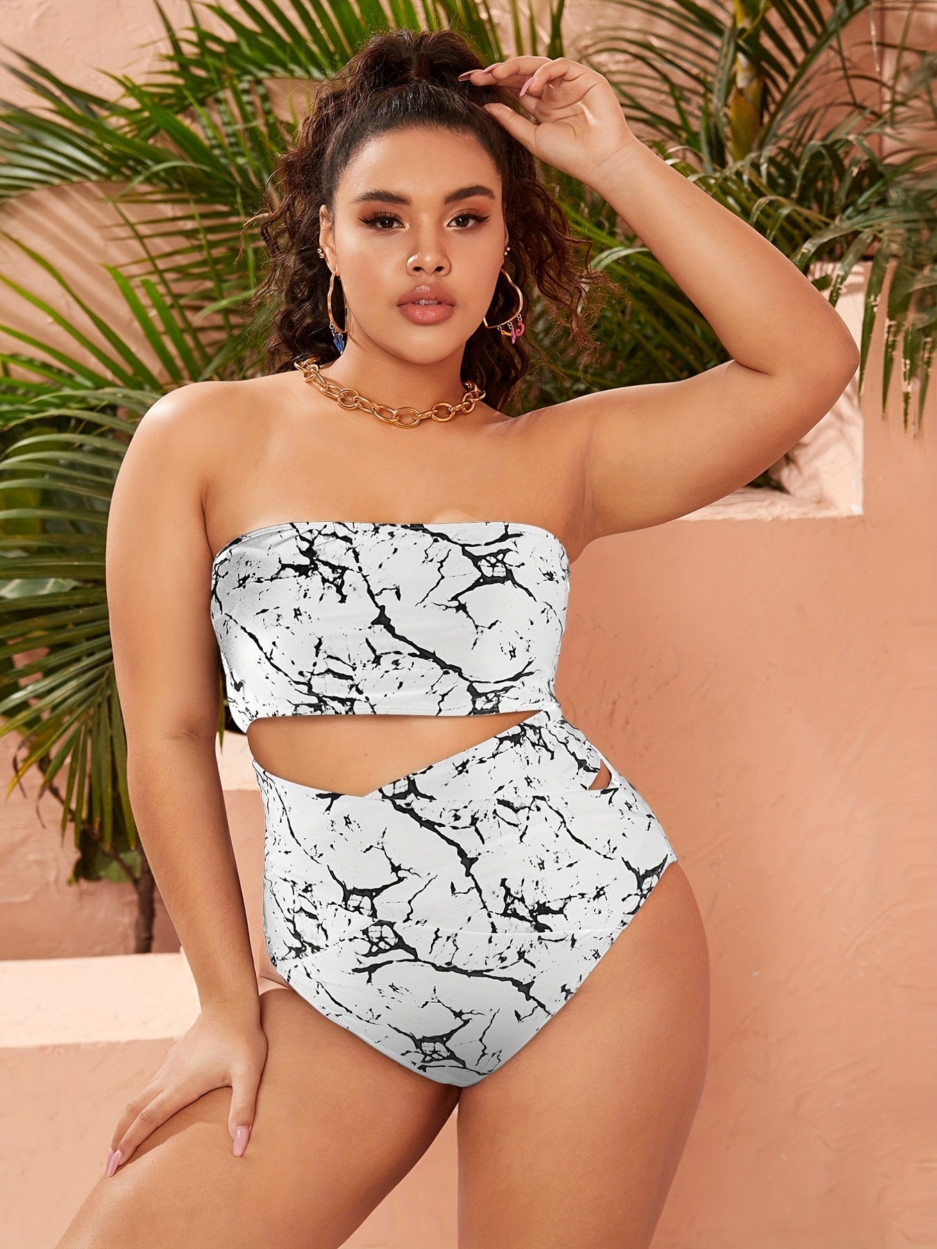 Snakeskin Print Bikini Set - Bandeau Top & High Rise Briefs