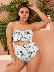 Snakeskin Print Bikini Set - Bandeau Top & High Rise Briefs
