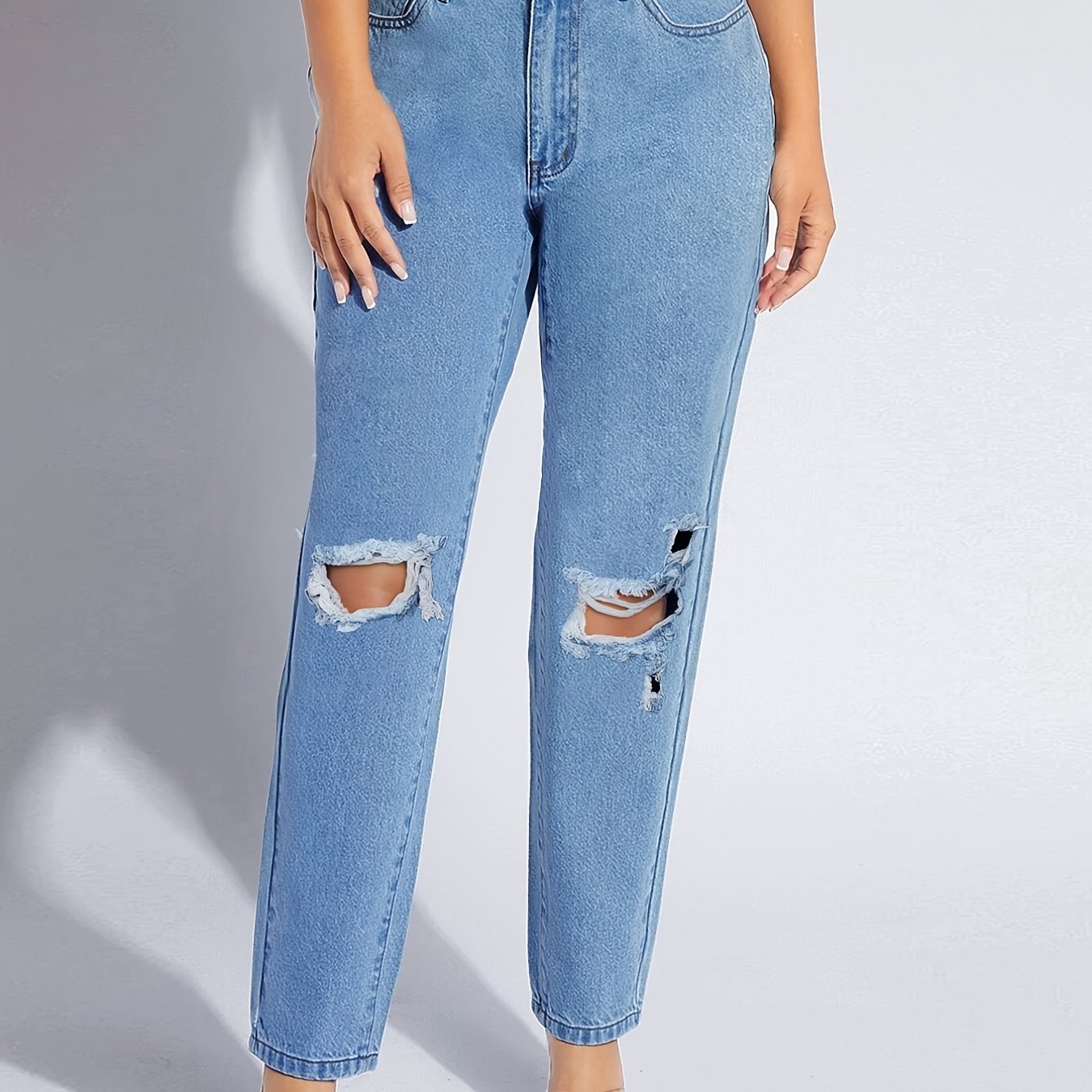 Ripped Button Up Straight Leg Jeans