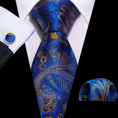 Barry Wang Men's Tie Paisley Set Dark Jacquard Pocket Square Cufflinks
