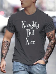 Men's Naughty But Nice Letter Print T-shirt for Summer