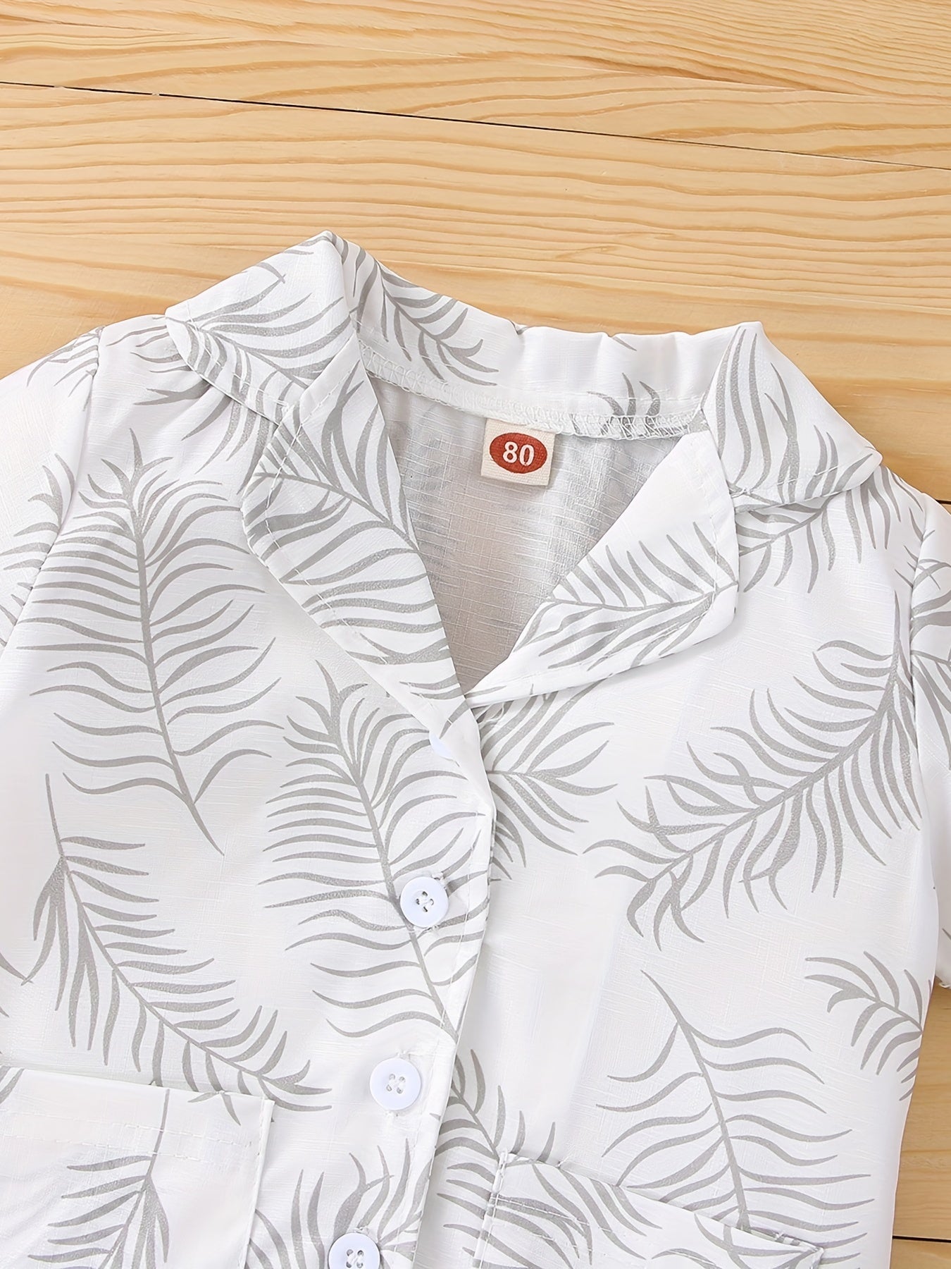 2pcs Baby Boys Leaf Print Short Sleeve Shirt & Shorts Set for Summer