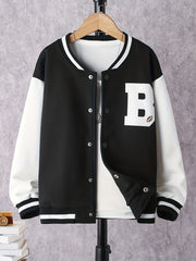 Boys Baseball Collar Varsity Jacket Block Drop Shoulder B Graphic