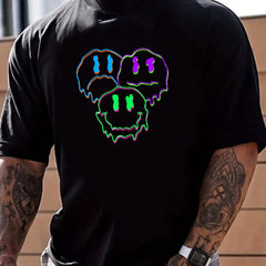 Cartoon Face Print Men's Graphic Crew Neck T shirt Casual Comfy Tees