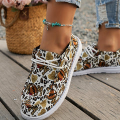 Leopard Rugby & Love Heart Graffiti Flat Shoes Women Slip On Casual