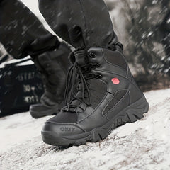 Men's High Top Fleece Hiking Boots Non Slip Shoes for Fall Winter