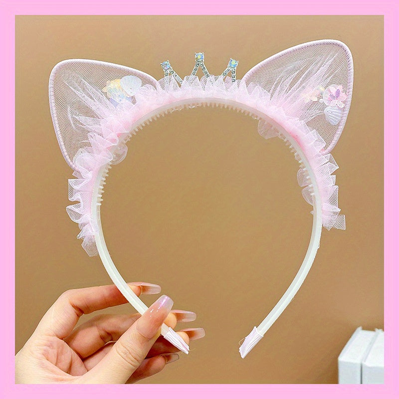 Pink Rabbit Ears Butterfly Head Hoop Girls Non Slip Mesh Hair Accessory