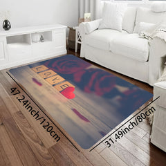 Romantic Letter Print Rug Red Rose Heart Washable Kitchen Dining Room Decor
