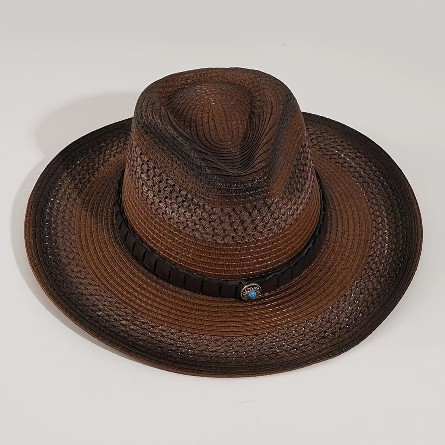 Summer Breathable Sunshade Cowboy Hat with Leather Belt for Outdoor