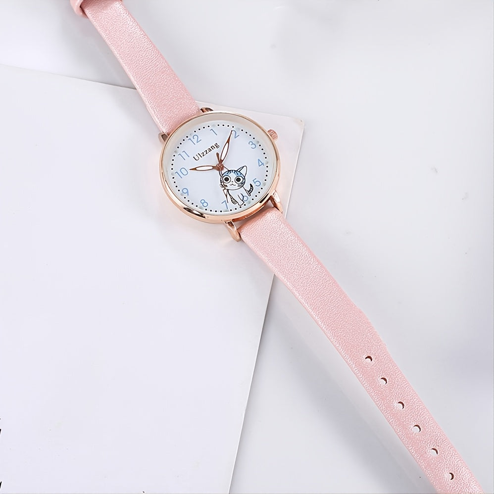 2pcs Girls Watch & Rabbit Pendant Bracelet Set Children's Gift