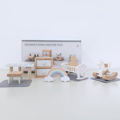 Scandinavian Style Wooden Toy Set Mini Furniture Kitchen Bedroom Bathroom