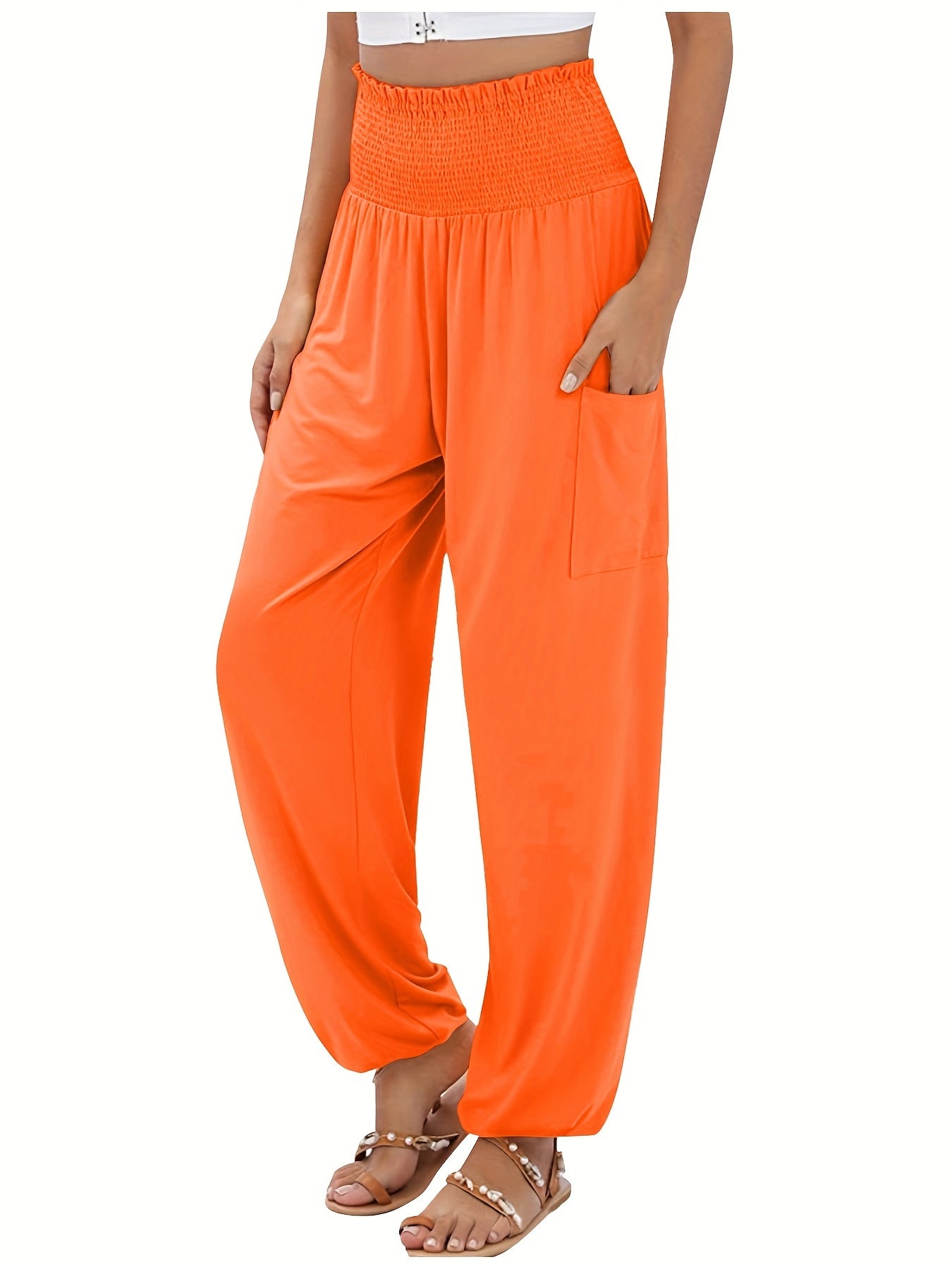 Solid Lantern Trousers with Shirred Waist
