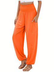 Solid Lantern Trousers with Shirred Waist