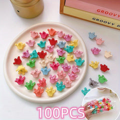 100pcs Baby Girls Hair Accessories Colorful Crown Flower Wing Hairpins