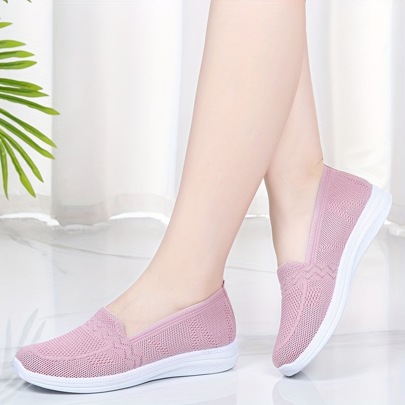 Women's Knit Flat Shoes Comfortable Low Top Slip On Casual Walking Shoes