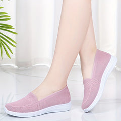 Women's Knit Flat Shoes Comfortable Low Top Slip On Casual Walking Shoes