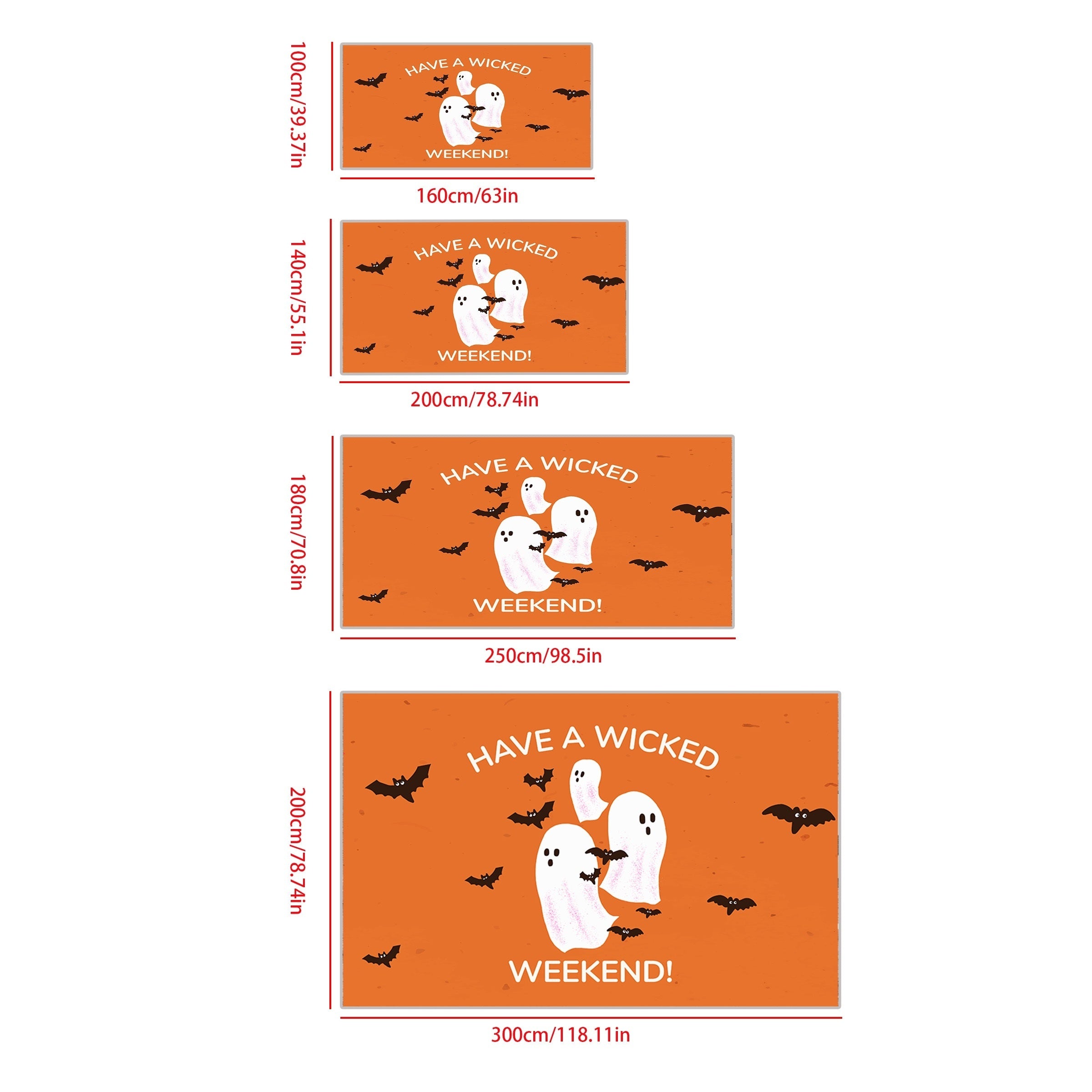 Orange Bat Ghost Pattern Carpet - Spooky Home Decor