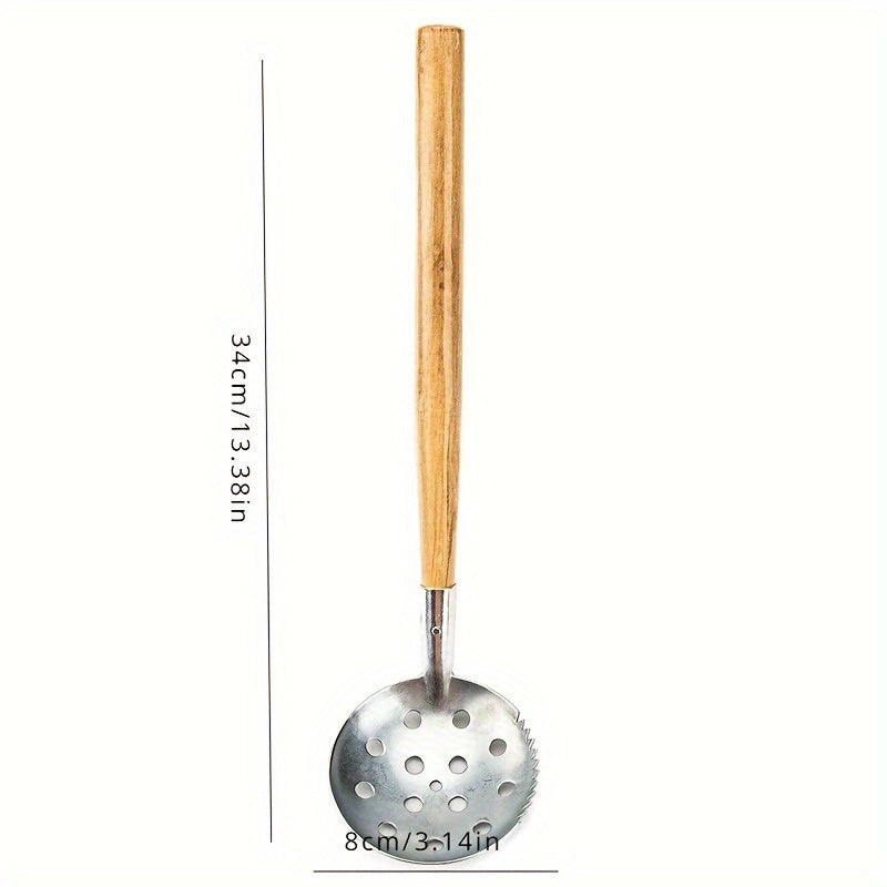 Ice Skimmer Ice Fishing Scoop With Wood Handle Winter Fishing Tool