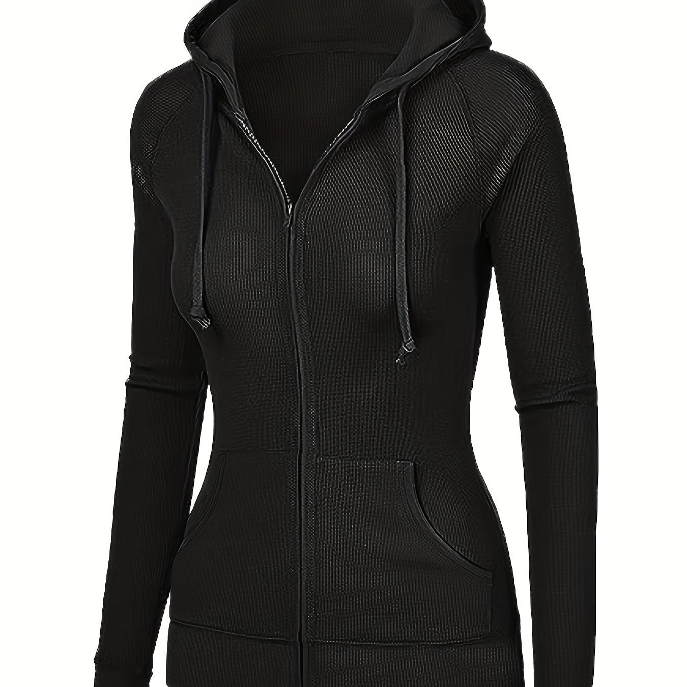 Solid Zipper Kangaroo Pocket Hoodie Casual Drawstring Hoodies