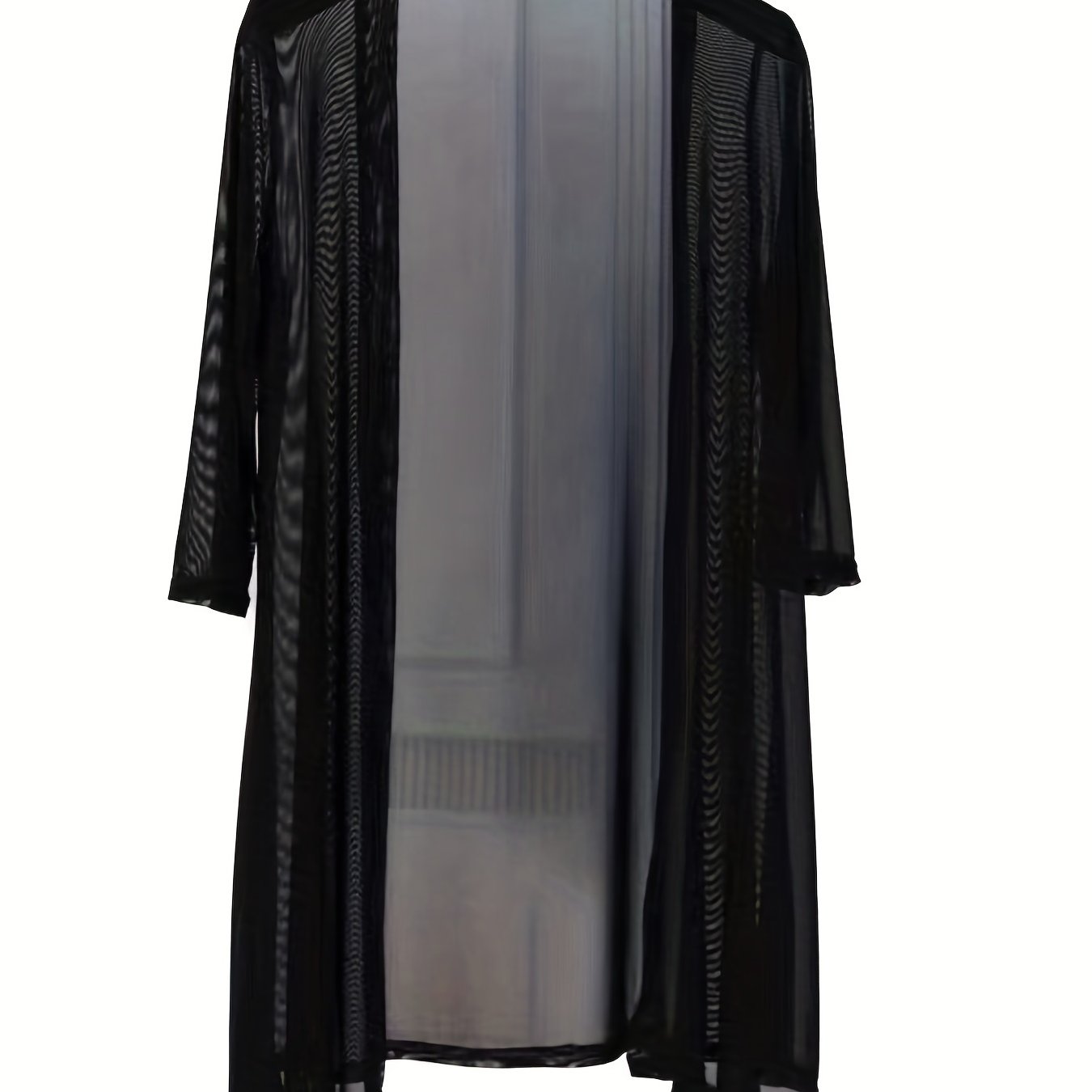 Sheer Mesh Open Front Cover Up 3/4 Sleeve Cardigan Beach Coverup